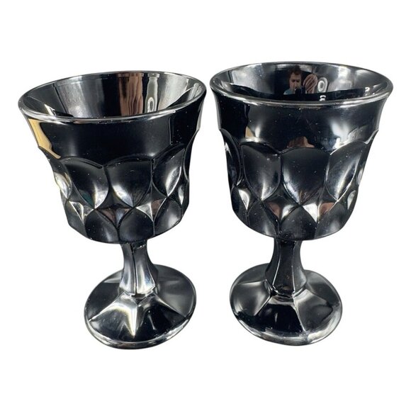 Noritake Perspective Ebony Black Goblet Barware Drinking Set 2 Glasses Cups VTG - Picture 1 of 8